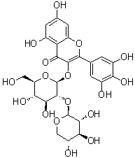 5,7-Dihydroxy-2-(3,4,5-trihydroxyphenyl)-3-[(2-O-beta-D-xylopyranosyl-beta-D-glucopyranosyl)oxy]-4H-1-benzopyran-4-one molecular structure (CAS 142449-93-2)