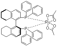 结构式 CAS# 142962-95-6, [(S)-(-)-2,2'-双(二苯基膦)-5,5',6,6',7,7',8,8'-八氢-1,1'-联萘]钌二乙酸盐
