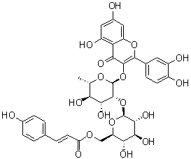 Quercetin 3-O-beta-D-(6''-p-coumaroyl)glucopyranosyl(1→2)-alpha-L-rhamnopyranoside molecular structure (CAS 143061-65-8)