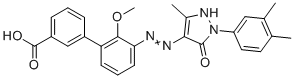 structure of CAS# 1437383-35-1, Eltrombopag Impurity 19;(E)-3'-(2-(1-(3,4-dimethylphenyl)-3-methyl-5-oxo-1,5-dihydro-4H-pyrazol-4-ylidene)hydrazinyl)-2'-methoxy-[1,1'-biphenyl]-3-carboxylic acid