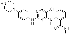 结构式 CAS# 1439934-41-4, 2-[[5-氯-2-[[4-(1-哌嗪基)苯基]氨基]-4-嘧啶基]氨基]-N-甲基苯甲酰胺