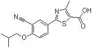 structure of CAS# 144060-53-7, Febuxostat;2-[3-Cyano-4-isobutoxyphenyl]-4-methylthiazole-5-carboxylic acid; 2-[3-Cyano-4-(2-methylpropoxy)phenyl]-4-methyl-1,3-thiazole-5-carboxylic acid