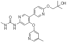 结构式 CAS# 1442684-77-6, N-[6'-(2-羟基-2-甲基丙氧基)-4-[(5-甲基-3-吡啶基)氧基][3,3'-联吡啶]-6-基]-N'-甲基脲