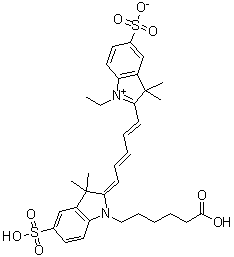 2-[5-[1-(5-Carboxypentyl)-1,3-dihydro-3,3-dimethyl-5-sulfo-2H-indol-2-ylidene]-1,3-pentadienyl]-1-ethyl-3,3-dimethyl-5-sulfo-3H-indolium inner salt molecular structure (CAS 146368-11-8)