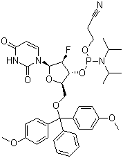5'-O-(4,4-Dimethoxytrityl)-2'-deoxy-2'-fluorouridine-3'-(2-cyanoethyl-N,N-diisopropyl)phosphoramidite molecular structure (CAS 146954-75-8)