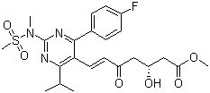 structure of CAS# 147118-39-6, Methyl (+)-(3R)-7-[4-(4-fluorophenyl)-6-isopropyl-2-(N-methyl-N-methanesulfonylamino)pyrimidin-5-yl]-3-hydroxy-5-oxo-(6E)-heptenoate;(3R,6E)-7-[4-(4-Fluorophenyl)-6-(1-methylethyl)-2-[methyl(methylsulfonyl)amino]-5-pyrimidinyl]-3-hydroxy-5-oxo-6-heptenoic acid methyl ester