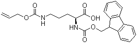 structure of CAS# 147290-11-7, N2-Fmoc-N5-allyloxycarbonyl-L-ornithine;Fmoc-Orn(Alloc)-OH; N2-(9-Fluorenylmethyloxycarbonyl)-N5-allyloxycarbonyl-L-ornithine
