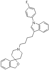 structure of CAS# 147817-50-3, Siramesine;1'-[4-[1-(4-Fluorophenyl)-1H-indol-3-yl]-1-butyl]spiro[isobenzofuran-1(3H),4'-piperidine]; Lu 28-179