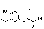 structure of CAS# 148741-30-4, Tyrphostin AG 879;(E)-3-[3,5-Bis(1,1-dimethylethyl)-4-hydroxyphenyl]-2-cyano-2-propenethioamide; AG 879