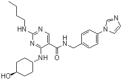 结构式 CAS# 1493764-08-1, 2-(丁基氨基)-4-[(反式-4-羟基环己基)氨基]-N-[[4-(1H-咪唑-1-基)苯基]甲基]-5-嘧啶甲酰胺