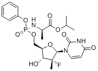 structure of CAS# 1496552-16-9, Sofosbuvir Impurity 50;Sofosbuvir impurity A;propan-2-yl (2R)-2-[[[(2R,3R,4R,5R)-5-(2,4-dioxopyrimidin-1-yl)-4-fluoro-3-hydroxy-4-methyloxolan-2-yl]methoxy-phenoxyphosphoryl]amino]propanoate
