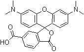 3',6'-Bis(dimethylamino)-3-oxospiro[isobenzofuran-1(3H),9'-[9H]xanthene]-6-carboxylic acid molecular structure (CAS 150322-06-8)