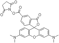 结构式 CAS# 150408-83-6, 5(6)-羧基四甲基罗丹明琥珀酰亚胺酯