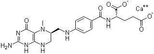 structure of CAS# 151533-22-1, Calcium levomefolate;N-[4-[[(2-Amino-1,4,5,6,7,8-hexahydro-5-methyl-4-oxo-6-pteridinyl)methyl]amino]benzoyl]-L-glutamic acid calcium salt