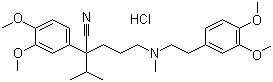 结构式 CAS# 152-11-4, 盐酸维拉帕米; alpha-[3-[[2-(3,4-二甲氧苯基)乙基]甲氨基]丙基]-alpha-异丙基-3,4-二甲氧基苯乙腈盐酸盐