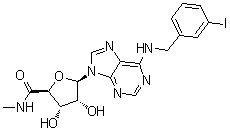 structure of CAS# 152918-18-8, N6-(3-Iodobenzyl)adenosine-5'-N-methyluronamide;1-Deoxy-1-[6-[[(3-iodophenyl)methyl]amino]-9H-purin-9-yl]-N-methyl-beta-D-ribofuranuronamide; CF 101; IB-MECA