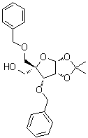 结构式 CAS# 153186-10-8, 1,2-O-(异丙亚基)-4-C-[(苯基甲氧基)甲基]-3-O-(苯基甲基)-beta-L-来苏呋喃糖