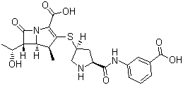 structure of CAS# 153832-46-3, Ertapenem;(4R,5R,6S)-3-[(3S,5S)-5-[(3-Carboxyphenyl)carbamoyl]pyrrolidin-3-yl]sulfanyl-6-(1-hydroxyethyl)-4-methyl-7-oxo-1-azabicyclo[3.2.0]hept-2-ene-2-carboxylic acid