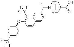 structure of CAS# 1548743-66-3, 8-[(1S)-1-[8-(Trifluoromethyl)-7-[[cis-4-(trifluoromethyl)cyclohexyl]oxy]-2-naphthalenyl]ethyl]-8-azabicyclo[3.2.1]octane-3-carboxylic acid