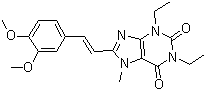 结构式 CAS# 155270-99-8, 伊曲茶碱; 8-[(E)-2-(3,4-二甲氧基苯基)乙烯基]-1,3-二乙基-7-甲基嘌呤-2,6-二酮