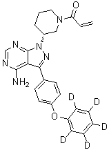 structure of CAS# 1553977-17-5, 1-[(3R)-3-[4-Amino-3-[4-(phenoxy-2,3,4,5,6-d5)phenyl]-1H-pyrazolo[3,4-d]pyrimidin-1-yl]-1-piperidinyl]-2-propen-1-one
