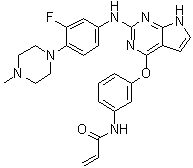 结构式 CAS# 1557267-42-1, N-[3-[[2-[[3-氟-4-(4-甲基-1-哌嗪基)苯基]氨基]-7H-吡咯并[2,3-d]嘧啶-4-基]氧基]苯基]-2-丙烯酰胺
