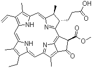 structure of CAS# 15664-29-6, Pheophorbide A;(3S,4S)-9-Ethenyl-14-ethyl-21-(methoxycarbonyl)-4,8,13,18-tetramethyl-20-oxo-3-phorbinepropanoic acid