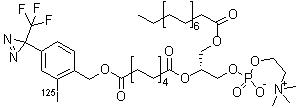 (14R)-17-Hydroxy-1-[2-(iodo-<sup>125</sup>I)-4-[3-(trifluoromethyl)-3H-diazirin-3-yl]phenyl]-N,N,N-trimethyl-3,12-dioxo-14-[[(1-oxohexadecyl)oxy]methyl]-2,13,16,18-Tetraoxa-17-phosphaeicosan-20-aminium inner salt 17-oxide molecular structure (CAS 156996-76-8)