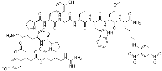 N2-[2-(7-Methoxy-2-oxo-2H-1-benzopyran-4-yl)acetyl]-L-arginyl-L-prolyl-L-lysyl-L-prolyl-L-tyrosyl-L-alanyl-L-norvalyl-L-tryptophyl-L-methionyl-N6-(2,4-dinitrophenyl)-L-lysinamide molecular structure (CAS 158584-08-8)