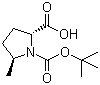 structure of CAS# 160033-52-3, (2S,5R)-N-Boc-5-methylpyrrolidine-2-carboxylic acid;(2S,5R)-1-(tert-Butoxycarbonyl)-5-methylpyrrolidine-2-carboxylic acid; (2S,5R)-5-Methyl-1,2-pyrrolidinedicarboxylic acid 1-(1,1-dimethylethyl) ester