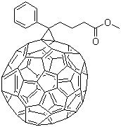 structure of CAS# 160848-22-6, Methyl [6,6]-phenyl-C61-butyrate;3'-Phenyl-3'H-cyclopropa[1,9][5,6]fullerene-C60-Ih-3'-butanoic acid methyl ester; [6,6]PCBM; [60]PCBM