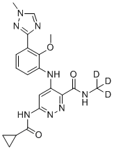 structure of CAS# 1609392-27-9, Deucravacitinib;6-(cyclopropanecarbonylamino)-4-[2-methoxy-3-(1-methyl-1,2,4-triazol-3-yl)anilino]-N-(trideuteriomethyl)pyridazine-3-carboxamide