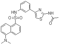 structure of CAS# 1609402-14-3, N-[4-[3-[[[5-(Dimethylamino)-1-naphthalenyl]sulfonyl]amino]phenyl]-2-thiazolyl]acetamide