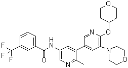 结构式 CAS# 1628838-42-5, N-[2-甲基-5'-(4-吗啉基)-6'-[(四氢-2H-吡喃-4-基)氧基][3,3'-联吡啶]-5-基]-3-(三氟甲基)苯甲酰胺