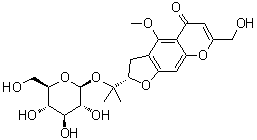 structure of CAS# 1632110-81-6, (2S)-2-[1-(beta-D-Glucopyranosyloxy)-1-methylethyl]-2,3-dihydro-7-(hydroxymethyl)-4-methoxy-5H-furo[3,2-g][1]benzopyran-5-one