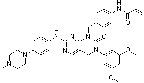 structure of CAS# 1633044-56-0, N-[4-[[3-(3,5-Dimethoxyphenyl)-3,4-dihydro-7-[[4-(4-methyl-1-piperazinyl)phenyl]amino]-2-oxopyrimido[4,5-d]pyrimidin-1(2H)-yl]methyl]phenyl]-2-propenamide;FIIN 2