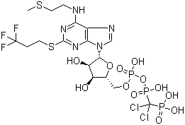 structure of CAS# 163706-06-7, Cangrelor;AR-C 69931; N-[2-(Methylthio)ethyl]-2-[(3,3,3-trifluoropropyl)thio]-5'-adenylic acid anhydride with P,P'-(dichloromethylene)bis[phosphonic acid]