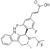 结构式 CAS# 1639042-08-2, (E)-3-[3,5-二氟-4-[(1R,3R)-2-(2-氟-2-甲基丙基)-3-甲基-2,3,4,9-四氢-1H-吡啶并[3,4-b]吲哚-1-基]苯基]丙烯酸