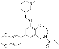 structure of CAS# 1640282-31-0, 1-[7-(3,4-Dimethoxyphenyl)-2,3-dihydro-9-[[(3S)-1-methyl-3-piperidinyl]methoxy]-1,4-benzoxazepin-4(5H)-yl]-1-propanone;I-CBP 112