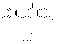 结构式 CAS# 164178-33-0, AM-630; [6-碘-2-甲基-1-[2-(4-吗啉基)乙基]-1H-吲哚-3-基](4-甲氧基苯基)甲酮