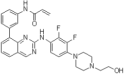 结构式 CAS# 1660963-42-7, N-[3-[2-[[2,3-二氟-4-[4-(2-羟基乙基)哌嗪-1-基]苯基]氨基]喹唑啉-8-基]苯基]丙烯酰胺