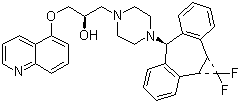 结构式 CAS# 167354-41-8, Zosuquidar; (2R)-1-{4-[(1aR,6r,10bS)-1,1-二氟-1,1a,6,10b-四氢二苯并[a,e]环丙并[c]环庚烯-6-基]哌嗪-1-基}-3-(喹啉-5-基氧基)丙-2-醇