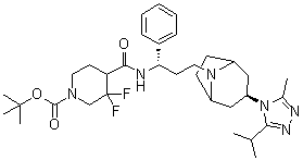 3,3-Difluoro-4-[[[(1S)-3-[(3-exo)-3-[3-methyl-5-(1-methylethyl)-4H-1,2,4-triazol-4-yl]-8-azabicyclo[3.2.1]oct-8-yl]-1-phenylpropyl]amino]carbonyl]-1-piperidinecarboxylic acid 1,1-dimethylethyl ester molecular structure (CAS 1673575-90-0)
