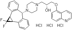 structure of CAS# 167465-36-3, Zosuquidar trihydrochloride;LY335979; RS 33295-198; (2R)-1-{4-[(1aR,6r,10bS)-1,1-Difluoro-1,1a,6,10b-tetrahydrodibenzo[a,e]cyclopropa[c]cyclohepten-6-yl]piperazin-1-yl}-3-(quinolin-5-yloxy)propan-2-ol trihydrochloride