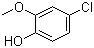 结构式 CAS# 16766-30-6, 2-甲氧基-4-氯苯酚