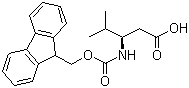 structure of CAS# 172695-33-9, Fmoc-L-beta-homovaline;(R)-3-(Fmoc-amino)-4-methylpentanoic acid; Fmoc-L-beta-leucine