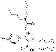 结构式 CAS# 173937-91-2, 阿曲生坦; (2R,3R,4S)-4-(1,3-苯并二氧戊环-5-基)-1-[2-(二丁基氨基)-2-氧代乙基]-2-(4-甲氧基苯基)吡咯烷-3-羧酸