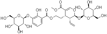 (2S,3R,4S)-3-Ethenyl-2-(beta-D-glucopyranosyloxy)-4-[2-[[3-(beta-D-glucopyranosyloxy)-2-hydroxybenzoyl]oxy]ethyl]-3,4-dihydro-2H-pyran-5-carboxylic acid methyl ester molecular structure (CAS 176182-06-2)