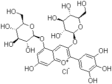 structure of CAS# 17670-06-3, Delphinidin 3,5-diglucoside chloride;Diglucosyl-3,5-delphinidin chloride; 3,5-Bis(beta-D-glucopyranosyloxy)-7-hydroxy-2-(3,4,5-trihydroxyphenyl)-1-benzopyrylium chloride