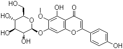 structure of CAS# 17680-84-1, Homoplantaginin;Hispidulin 7-glucoside; 7-(beta-D-Glucopyranosyloxy)-5-hydroxy-2-(4-hydroxyphenyl)-6-methoxy-4H-1-Benzopyran-4-one